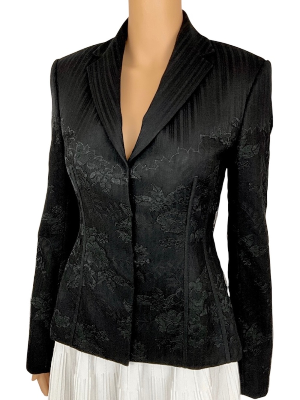 Richard Tyler Couture Vintage Black Striped Lace Blazer Size S